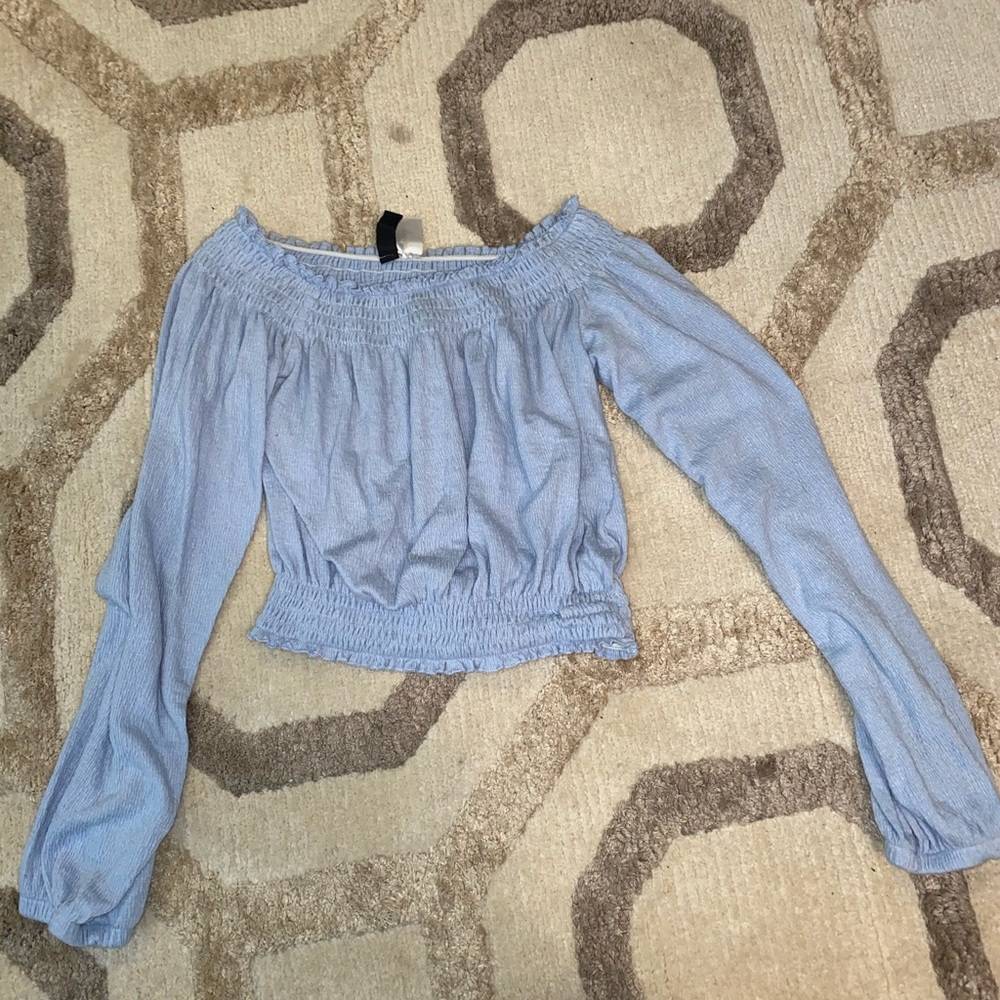 Light blue off the shoulder top